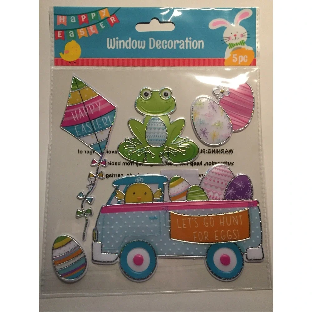 NEW FOIL Spring Easter Eggs Chicks‎ Frog Kite Summer Window Sticker Clings 5 pc!